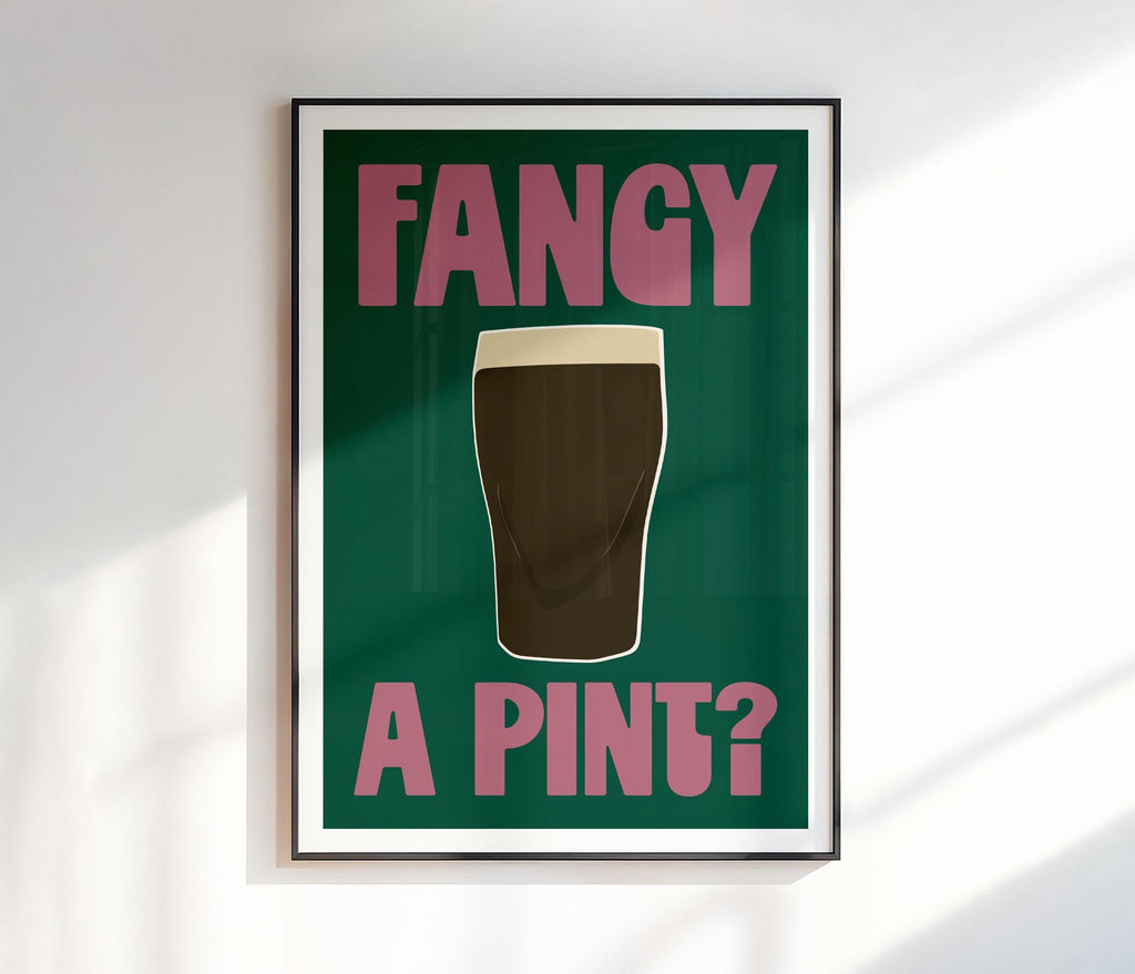 Fancy a Pint Print | Beer Lover Gift | Pub Drinks Art | Retro Typography Print | Kitchen Decor | Modern Wall Prints
