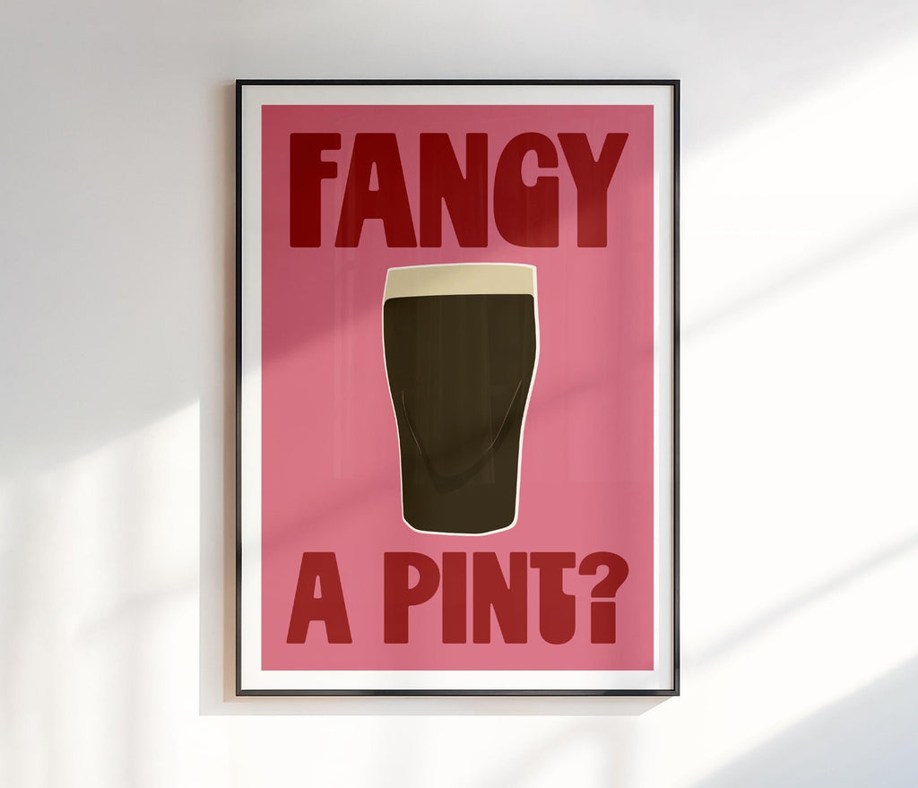 Fancy a Pint Print | Beer Lover Gift | Pub Drinks Art | Retro Typography Print | Kitchen Decor | Modern Wall Prints