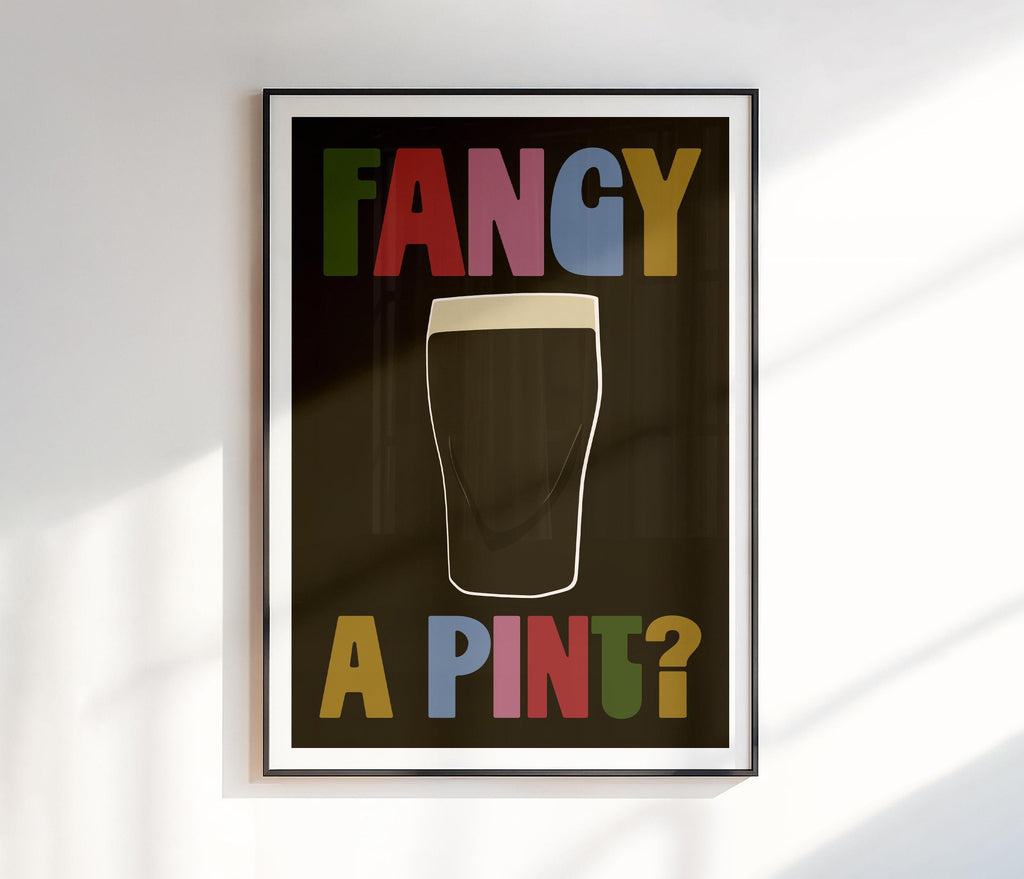Fancy a Pint Print | Beer Lover Gift | Pub Drinks Art | Retro Typography Print | Kitchen Decor | Modern Wall Prints