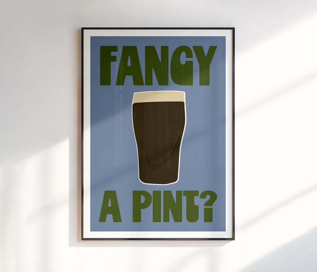 Fancy a Pint Print | Beer Lover Gift | Pub Drinks Art | Retro Typography Print | Kitchen Decor | Modern Wall Prints
