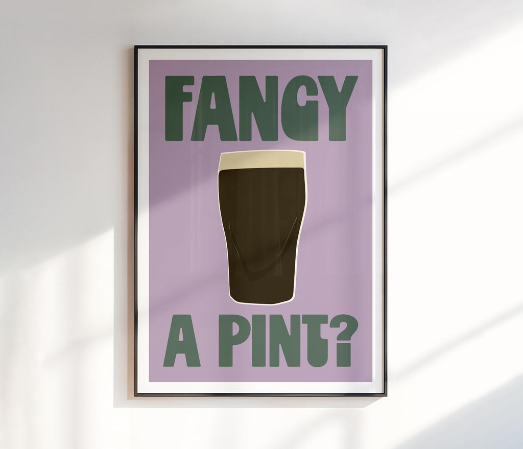 Fancy a Pint Print | Beer Lover Gift | Pub Drinks Art | Retro Typography Print | Kitchen Decor | Modern Wall Prints