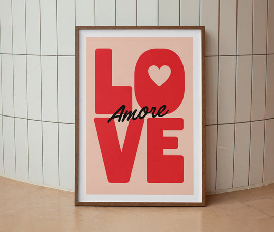 Love Amore | Typography Art Print | Wall Art | A4 | Unframed Print | Wall Decor | Bold Colours | Typographic | A3 A4 A5 Graphic Poster