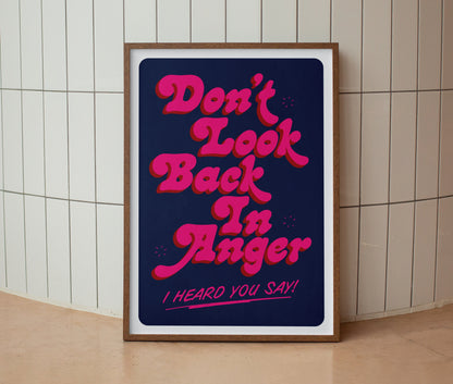 Oasis | Don't Look Back in Anger Lyrics Print | Wall Art | A4 A3 A5 | Unframed Print | Indie Music | Rock Music