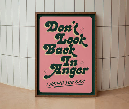 Oasis | Don't Look Back in Anger Lyrics Print | Wall Art | A4 A3 A5 | Unframed Print | Indie Music | Rock Music