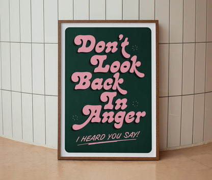 Oasis | Don't Look Back in Anger Lyrics Print | Wall Art | A4 A3 A5 | Unframed Print | Indie Music | Rock Music